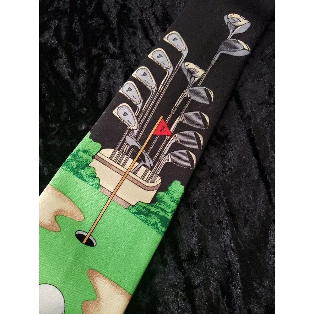 Vintage Purbo Prestige Italy Golf Neck Tie Mens Green Black Career Wear